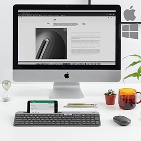 Resim Logitech K580 İnce Çoklu Cihaz Özellikli Kablosuz Klavye, Kompakt Modern, Telefon Tutucu, 24 Ay Pil Ömrü, 10 m Kullanım Mesafesi, Bluetooth Türkçe Q Klavye, Siyah 