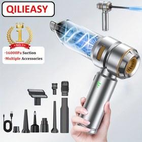 Resim QILIEASY: Kuru Islak Vakum El Tipi Araba Kablosuz Süpürge: 16000Pa Güçlü Mini El Tipi Süpürgeler - Taşınabilir El Tipi Süpürgeler, USB Şarj Edilebilir Kablosuz Araba Evcil Hayvan Tüyleri Yatak Ev Temizliği için 