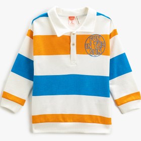 Resim Erkek Bebek Polo Yaka Sweatshirt Renk Kontrastlı Baskı Detaylı 