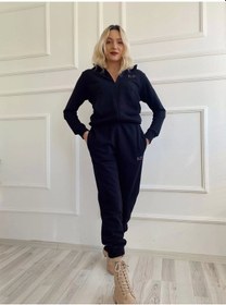 Resim Kadın Kapüşonlu Paçası Lastikli Eşofman Takımı Siyah 