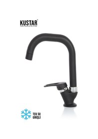 Resim Kustar Kısa Köşe Delta Borulu Tek Su Girişli Mat Siyah Mix Aç Kapa Musluk Lavabo 