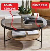 Resim BETA AKSESUAR Oslo Orta Sehpa - Füme Cam / Antik Çam 