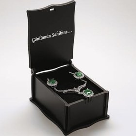 Resim Hediye Notu Yazılı Siyah Ahşap Kolye Küpe Bileklik Set Takı Kutusu - M2 