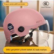 Resim Yeni Ulusal Standart Vizörlü Elektrikli Motosiklet Kaskı Yarı Kask Açık Gri Yaz Kaskı Parlak Pembe 