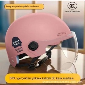 Resim Yeni Ulusal Standart Vizörlü Elektrikli Motosiklet Kaskı Yarı Kask Açık Gri Yaz Kaskı Parlak Pembe 