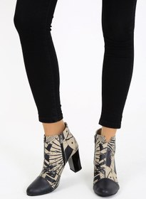 Resim CassidoShoes Cassıdoshoes Siyah Bej Baskılı Topuklu Klasik Bot Kadın Bot 025-148 