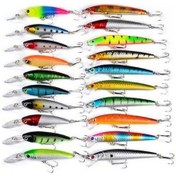 Resim Pazly 20 Adet 2'li Karışık Balık Yemleri Seti 20 Renk Minnow Sert Yemler Krankbait Keskin Kancalar 