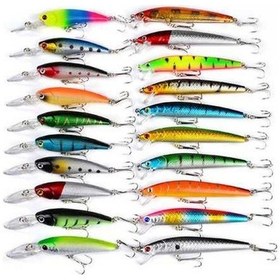 Resim Pazly 20 Adet 2'li Karışık Balık Yemleri Seti 20 Renk Minnow Sert Yemler Krankbait Keskin Kancalar 