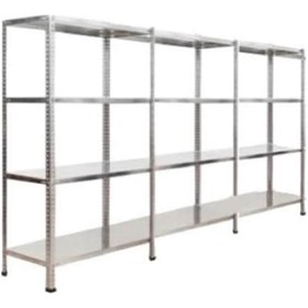 Resim Çelikrafburada 4 Katlı 3 Lü Bitişik Çelik Galvaniz Arşiv Rafı Depo Rafı Kiler Rafı 31x75x200 Dx51 Kalite Gümüş 
