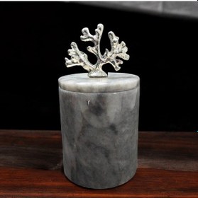 Resim Gri Mermer Pamuk Kutusu-pamukluk-kapaklı Organizer 