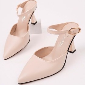 Resim Bulutmod Ba04125 Ten Deri Kadın Önü Kapalı Yan Tokalı Abiye Bohça 9cm Topuklu Terlik Ten Deri Ten Rengi 