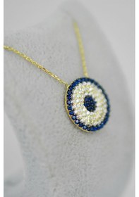 Resim Nazar Boncuğu Motifli Taşlı Altın Kolye 