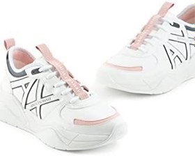 Resim Armani Exchange Bayan Pink Detail, Multiple Logo Sneaker, Beyaz Gül, 