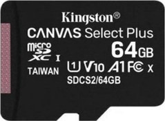 Resim MicroSD XC Canvas Select Plus 64 GB 100R A1 C10 Card ve Adaptör Kingston