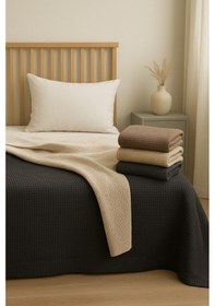 Resim %100 Pamuklu Çift Kişilik Yatak Örtüsü Pike, Petek Desen Mint Yeşili Renkli Pike Kapiçino 