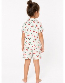 Resim Aden Kids Kiraz Desenli İnce Penye Kumaştan Üretilmiş Gömlek Yakalı Düğmeli Pijama Takım Kırmızı 