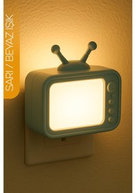 Resim Gece Lambası Eski Tv Tip 2 Mod Sarı-beyaz Işık Tuşlu Koridor Hol Işığı Uyuma Işığı Turkuaz Gc04 Mavi 