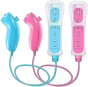 Resim NC 2 Pack Remote Controller and Nunchaku Controller Replacement for Wii Remote Controller,Built in 3-axis Motion Sensor,Compatible with Nintendo Wii/Wii U,with Silicone Case and Wrist Strap(Pink+Blue) 