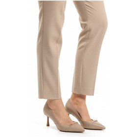 Resim Bej Kırışık Kadın İnce Kısa Topuklu Ayakkabı 575040 Z Bej Kirisik 