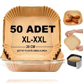 Resim Home Airfryer Pişirme Kağıdı,xl-Xxl Büyük Boy, Kare, 50 Adet Hava Fritöz Parşömen Fırın Kağıdı Tek Kullanımlık Kağıt Fırın Fritöz Pişirme Kızartma Tavası Için Uygun 20CM 