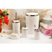 Resim Genel Markalar 5 Parça Akrilik Gümüş Çizgi Soft Banyo Takımı Yuvarlak Banyo Seti Mat Beyaz 