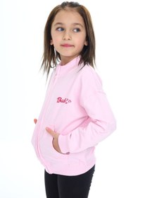 Resim Toontoy Kız Çocuk Dik Yaka Fermuarlı Düşük Omuz Cepli Nakış Baskılı Örme Hırka - 2 İplik Şardonlu 