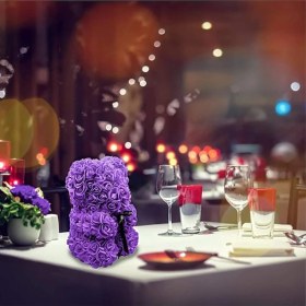 Resim Keyfim Shop Işıklı Teddy Rose Mor Gül Ayıcık 