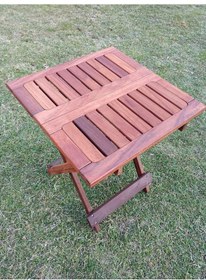 Resim Ahşap İroko Katlanabilir 50x50 Bahçe Ve Balkon Masası Ceviz 