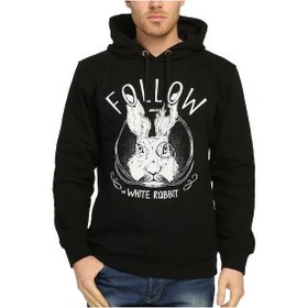 Resim Bant Giyim - White Rabbit Siyah Kapüşonlu Erkek Sweatshirt 