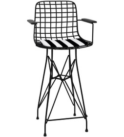 Resim Knsz orta boy tel bar sandalyesi 1 li mağrur syhtuan kolçaklı 65 cm oturma yüksekliği mutfak bahçe cafe ofis 