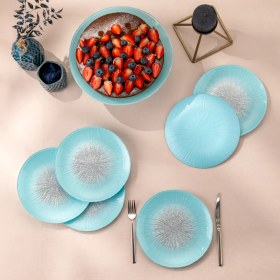 Resim Emsan Pastel 7 Parça Cam Pasta / Tatlı Seti Mavi 