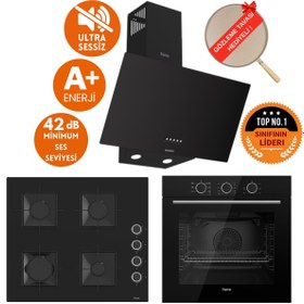 Resim Ferre FryArt&SilentArt Palermo Sessiz Yeni Seri Siyah Ankastre Set ( D086-SA + QXE62CS + SS205) 