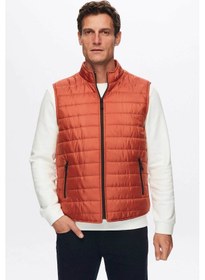 Resim D's Damat Regular Fit Kiremit Dik Yaka Elyaf Dolgulu Mevsimlik Erkek Fermuarlı Yelek Mont 7HF07ORT42611 