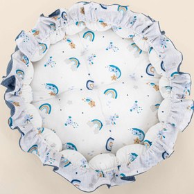 Resim Yuvarlak Babynest - Çift Taraflı - İndigo Petek - Mavi Gökkuşağı 
