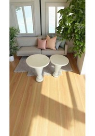 Resim Ahşap Mantar Sehpa 2 Li Set Krem Renk Modern Yan Sehpa Takımı - Zigon Sehpa Takımı Krem 