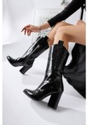 Resim Keri Siyah Kroko Asimetrik Kesim Topuklu Kısa Çizme 001 