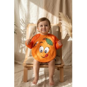 Resim Babydonat Zestie Turuncu Neşeli Portakal Desenli Uzun Kollu Sıvı Geçirmez Bebek Mama ve Etkinlik Önlüğü 6-24 Ay 