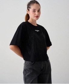 Resim Zekids Kız Çocuk Taşlı Tasarım Tshirt-14935 Siyah 