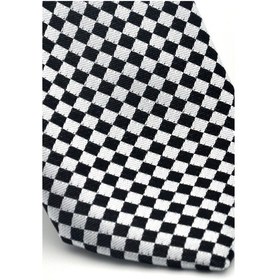 Resim Gaffy Siyah Piti Kare Desenli Beyaz Dokuma Kumaş Mendilli Slim Fit Kravat // Sdk-2503-4 Beyaz 