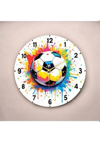 Resim Futbol Top Renkli Baskı Desenli Sayılı Hediyelik Ahşap Sessiz Tablo Duvar Saati 109 Renkli 