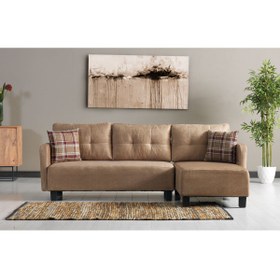 Resim Meşe Home Puzzle Kılıflı Süngerli Nubuk Kumaş Açık Kahve Plastik Ayak Köşe Takımı 
