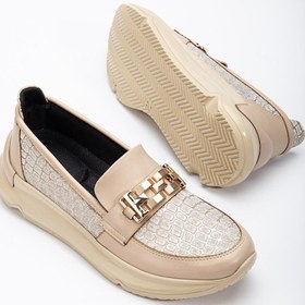 Resim Zincir Aksesuarlı Kalın Taban Bej Kadın Makosen Günlük Ayakkabı-2616-bej Bej 