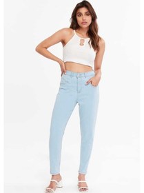 Resim Shevega Kadın Buz Mavi Ön Contali Likrali Dar Paça Jeans Pantolon Buz Mavi 