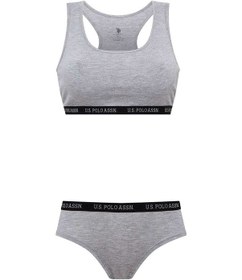 Resim U.S. Polo Assn. Kadın Gri Melanj Sporcu Büstiyer Şort Set 65003 
