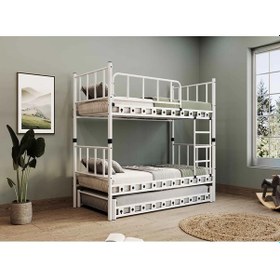 Resim Zambak Yavrulu Genç Çocuk Odası Metal Ranza Ve Karyola - 90 X 190 Cm - Beyaz 90 x 190 CM 