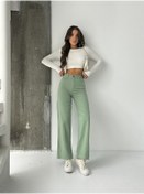 Resim Kadın Yüksek Bel Keten Boyfriend Bol Paça Yeşil 