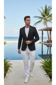 Resim Plus Scorpion Erkek Slim Fit Blazer Ceket Tek Düğmeli Çift Yırtmaçlı Torba Cepli Yarım Astarlı 