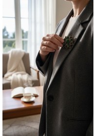 Resim Kristal Taşlı Çiçek Broş Yeşil 