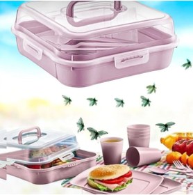 Resim öteberi ev 32 Parça 6 Kişilik Magic Çantalı Piknik Seti Gri/pembe/krem 