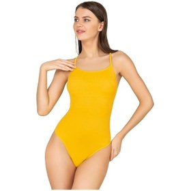 Resim Endeep Kadın İnce Askılı Çapraz Sırt Detaylı Basic Sarı Mayo Sarı 
